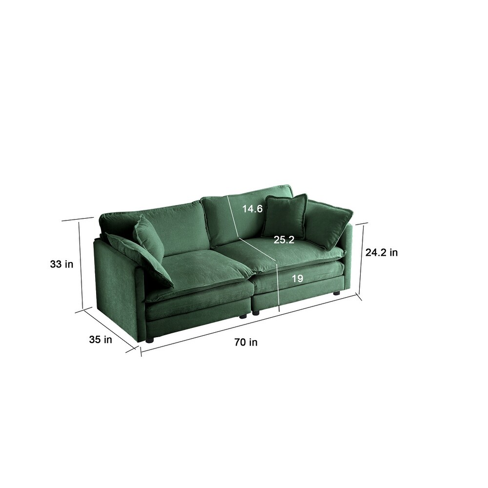 Living Room Deep Seat Sectional Sofa Set w/ Toss Pillows  3 seat Sofa  Loveseat   Single Sofa  Chenille Couch(3pc)  Green