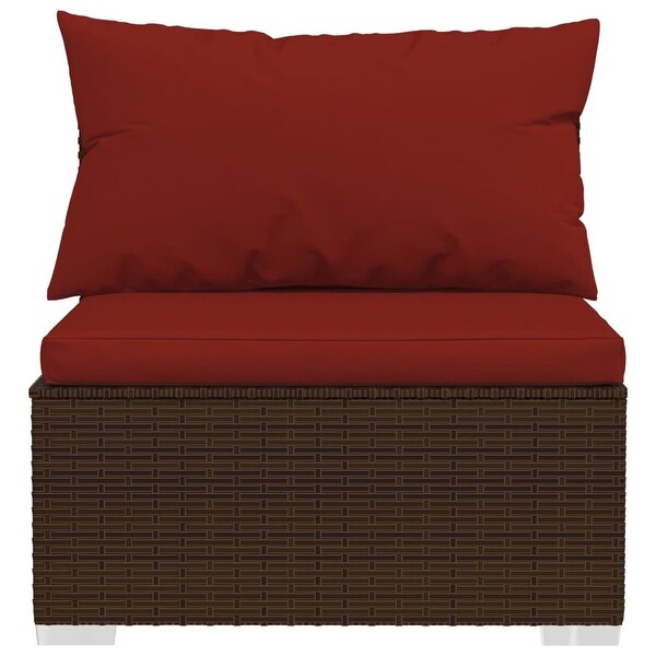 vidaXL Patio Lounge Set with Cushions Poly Rattan Brown