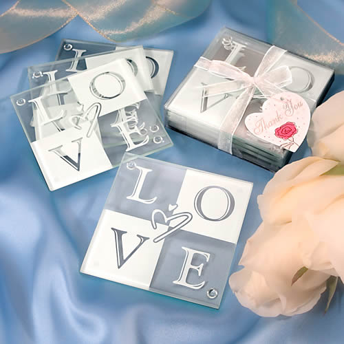 24 LOVE Glass Coaster Set