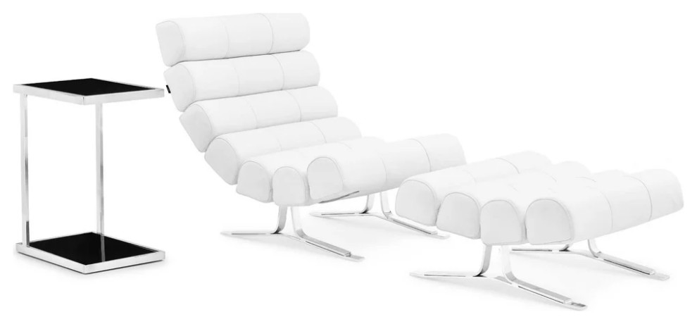 Zuri Furniture Modern Astoria Lounge Chair Smooth White Leather Chrome Legs   Contemporary   Armchairs And Accent Chairs   by Zuri Furniture  Houzz