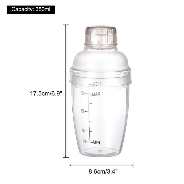 350ml Plastic Cocktail Shaker Cup Scale Wine Beverage Mixer Drink Tools - Transparent