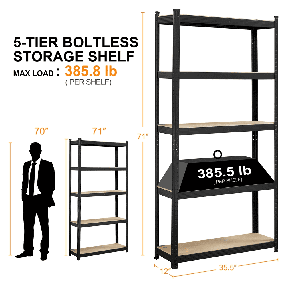 Topeakmart 5-Tier Adjustable Steel Storage Rack Garage Shelves, Black