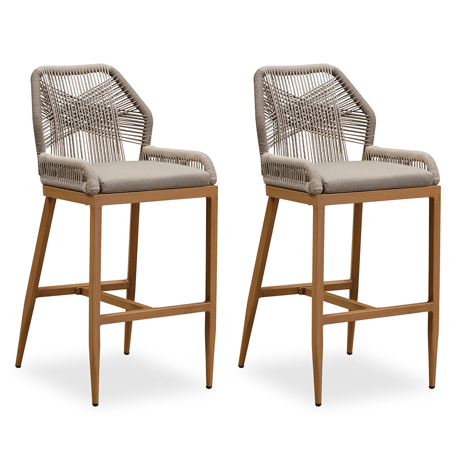 PURPLE LEAF Patio Sunbrella Bar Stools Set of 2  Rattan Bar Aluminum Bar Stool Outdoor Barstools with Back and Cushion for Garden Kitchen Island
