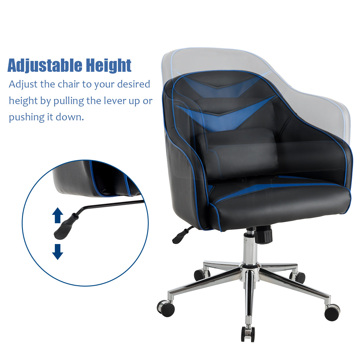 Giantex PU Leather Gaming Chair, Adjustable Height Mid-back Armchair w/ Massage Lumbar Pillow