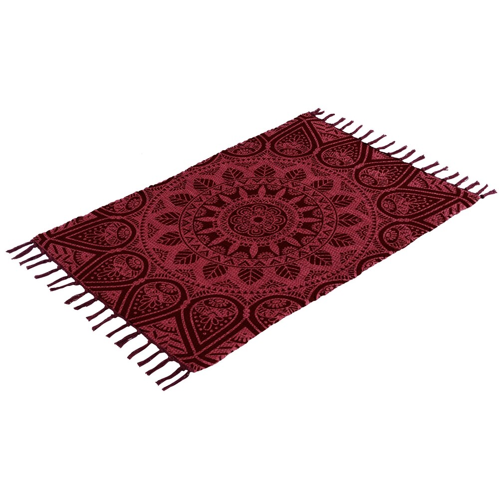 Cotton Woven Boho Rug 2'x3' Small Rug with Tassel  Versatile Washable Throw Rug for Bedroom Bathroom Hallway  Laundry  Entryway