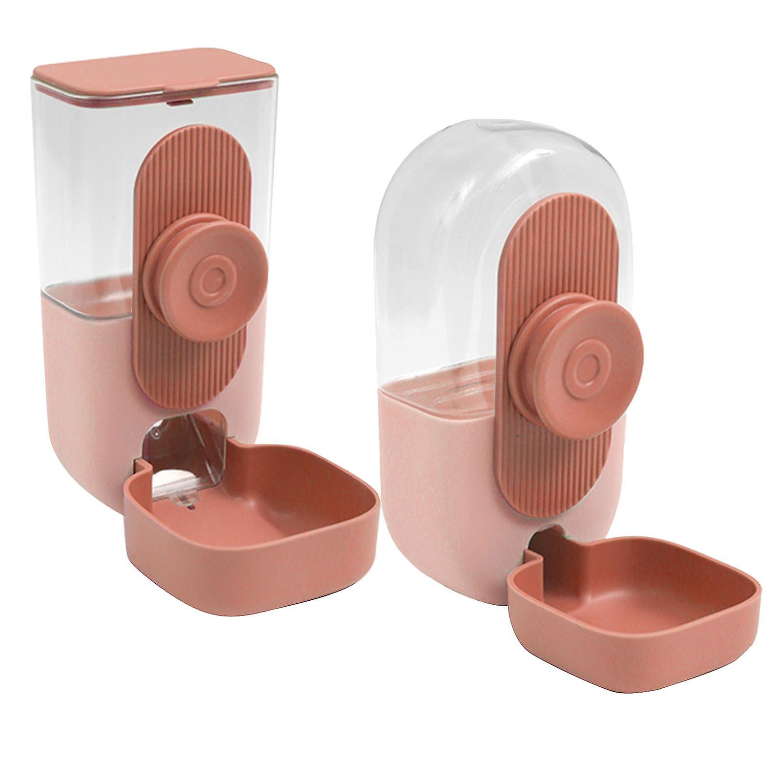 Hanging Pet Food Dispenser 75 Degrees Tilt Automatic Easy Installation Cat Food Water Feeder for Cage Feeding Indoor Pink