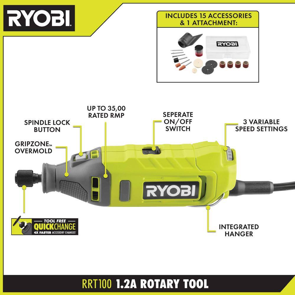 RYOBI 1.2 Amp Corded Rotary Tool RRT100