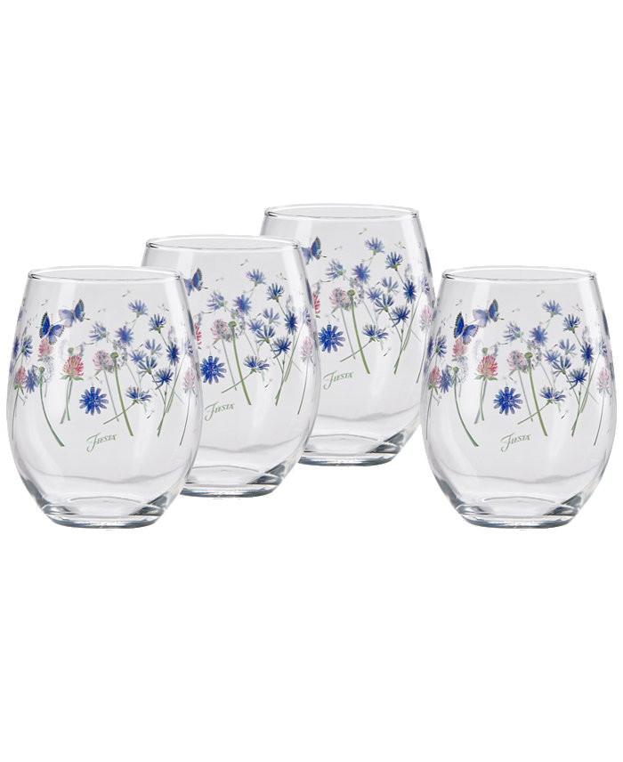 Fiesta Breezy Floral Stemless Wine Glasses Set of 4