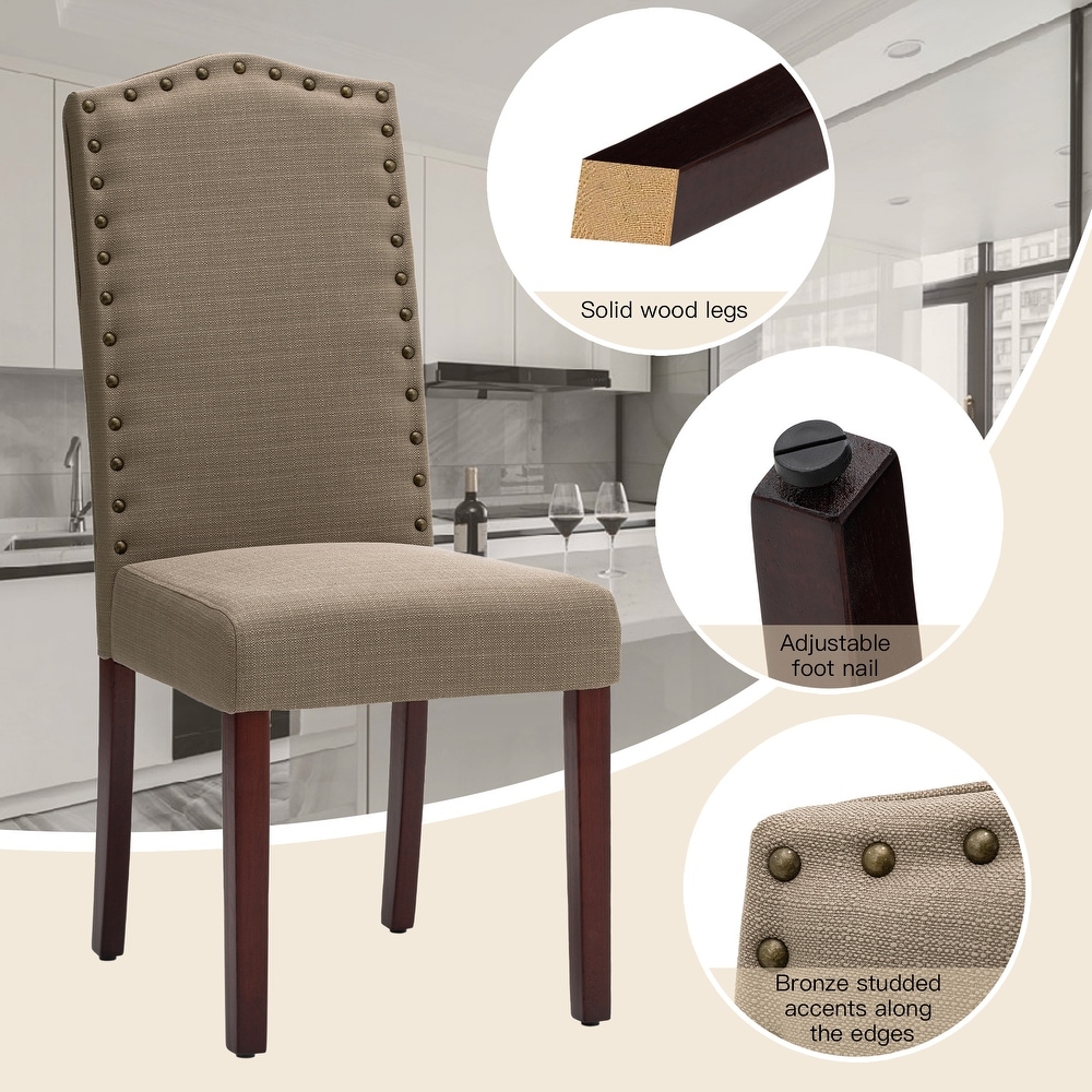 Glitzhome Modern High Back Linen Upholstered Dining Chairs with Adjustable Footpads