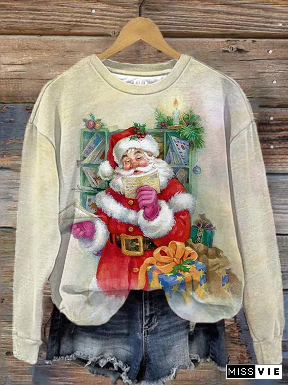 Women's Vintage Christmas Santa Print Sweatshirt