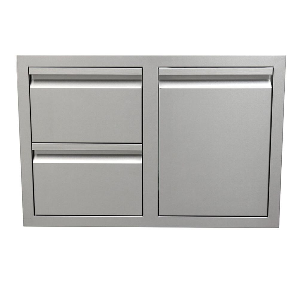 RCS Valiant Series 30-Inch Stainless Steel Enclosed Double Storage Drawer and Propane Drawer Combo