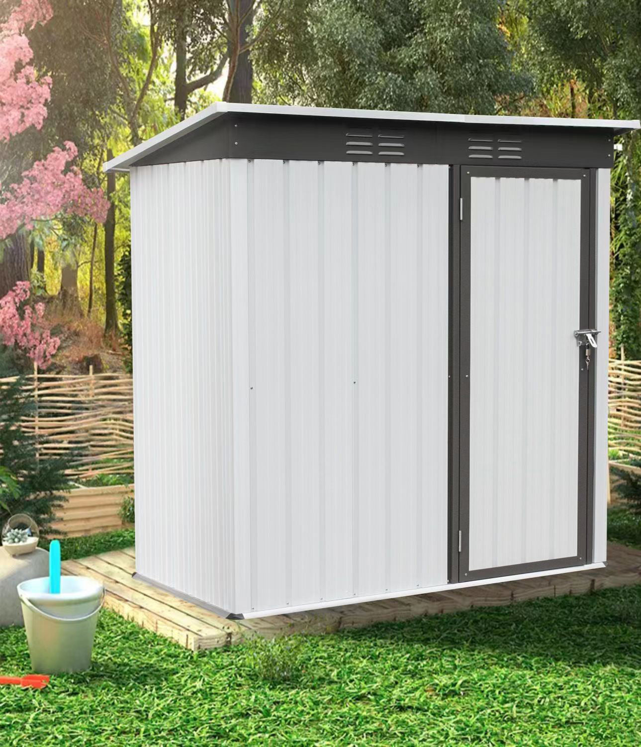 5*3 Outdoor Storage Shed Kit - Great for Patio Furniture, Garden Tools, Bike Accessories, Beach Chairs and Push Lawn Mowers in Taupe and Tan