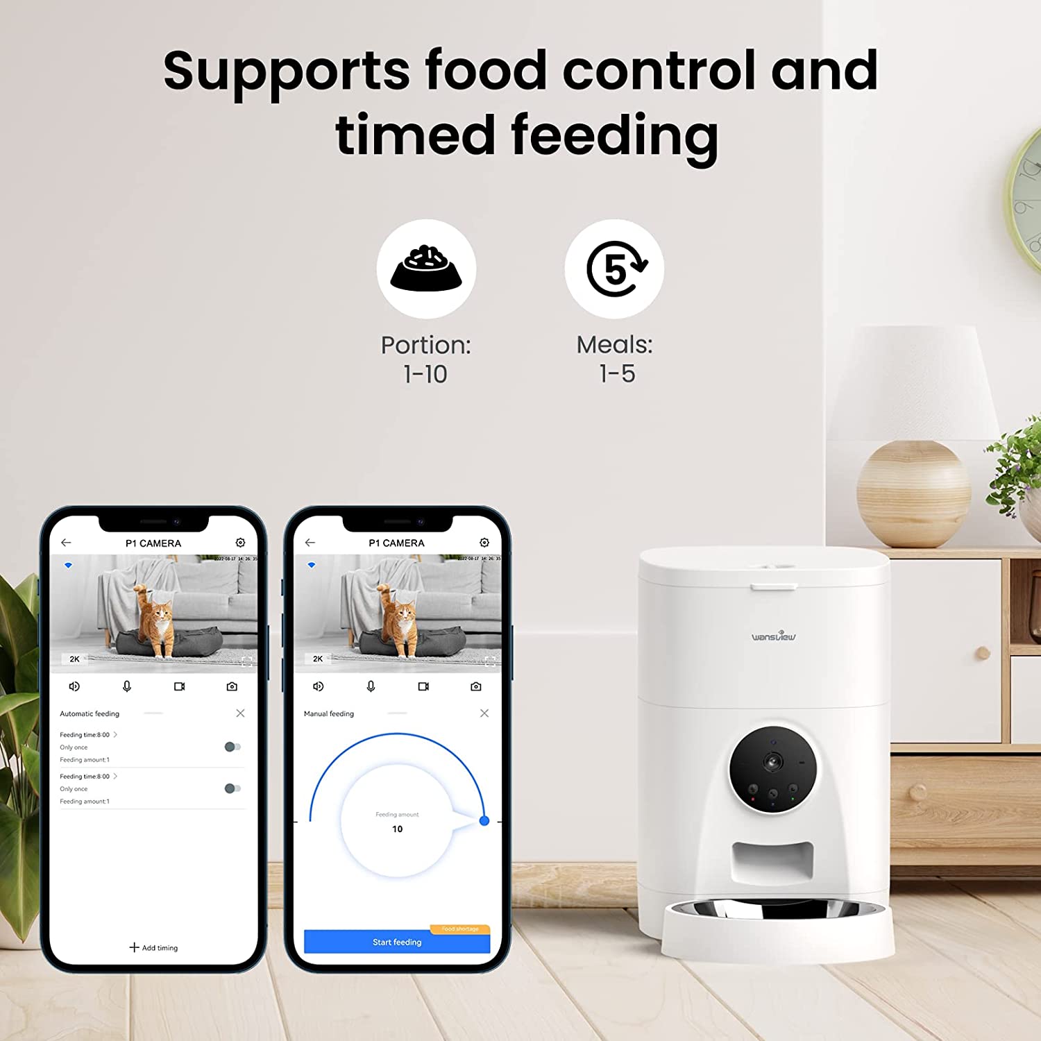 Automatic Pet Feeder for Cats and Dogs -  4L Smart Feeding Solutions with 2K Camera Video Recording and 2-Way Audio， 2.4G WiFi Cat Food Treat Dispenser with APP Control and Timer Programmable