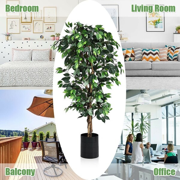 Costway 4 Feet/6 Feet Artificial Ficus Silk Tree Wood Trunks Green