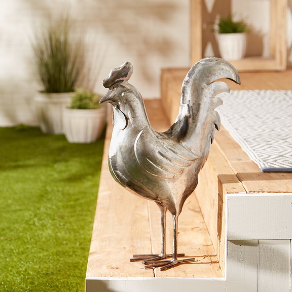 Accent Plus 4506343 Galvanized Rooster Sculpture