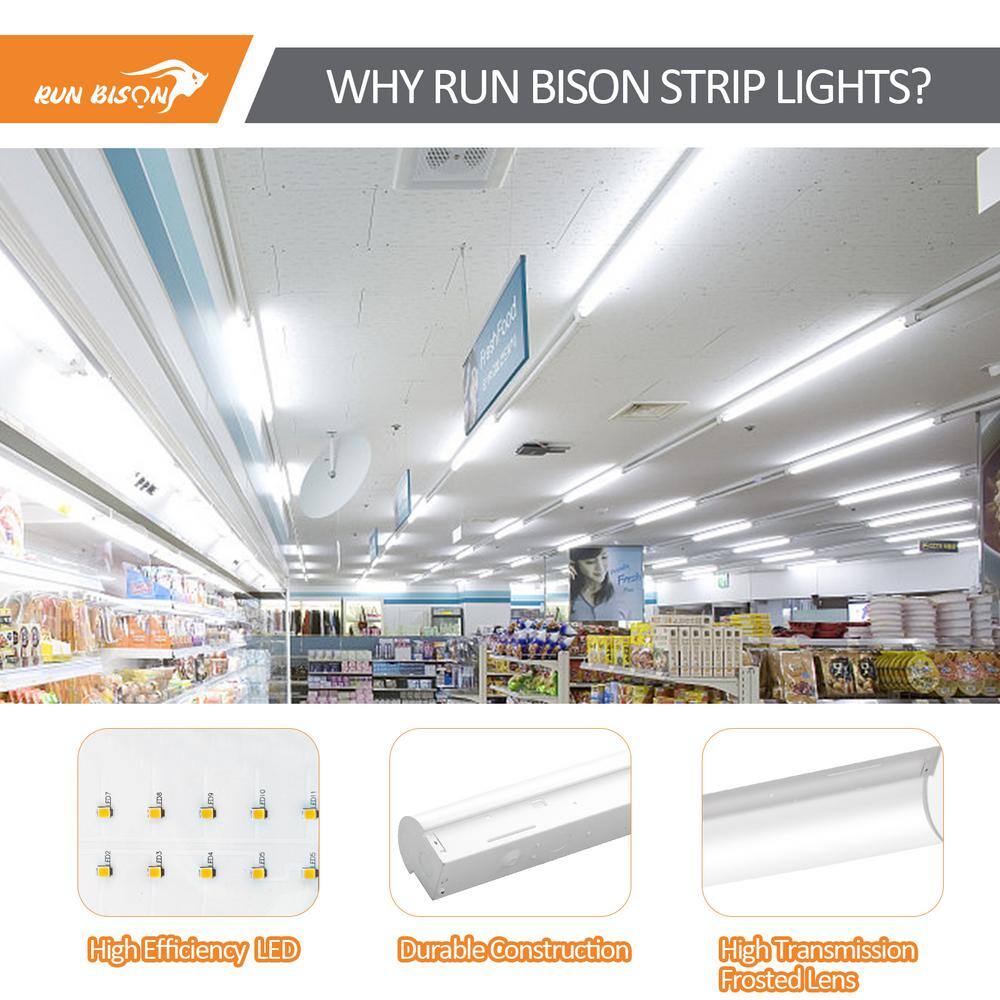 RUN BISON 4-Pack 8 ft. Linear Integrated LED Dimmable Strip light Fixture High Output 11700Lumens CCTWattageLumen Selectable HT-STRIP-8FT277-8903-235D  4PK