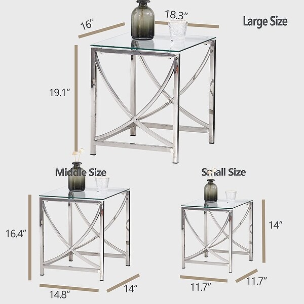 3 Pieces Square Nesting Glass End Tables