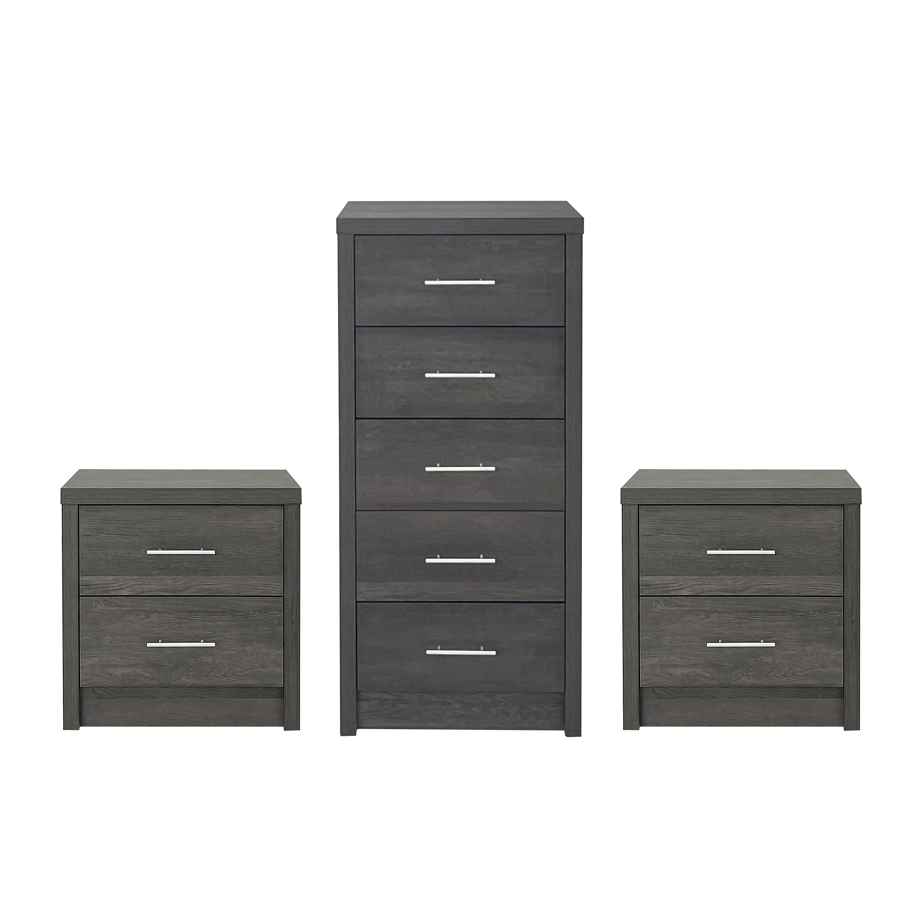 Marlette Modern 3 Piece 5 Drawer Dresser and Nightstand Bedroom Set