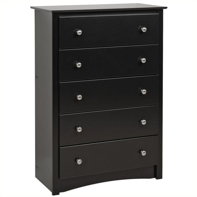 Bowery Hill Traditional 5 Drawer Wood Chest in Black