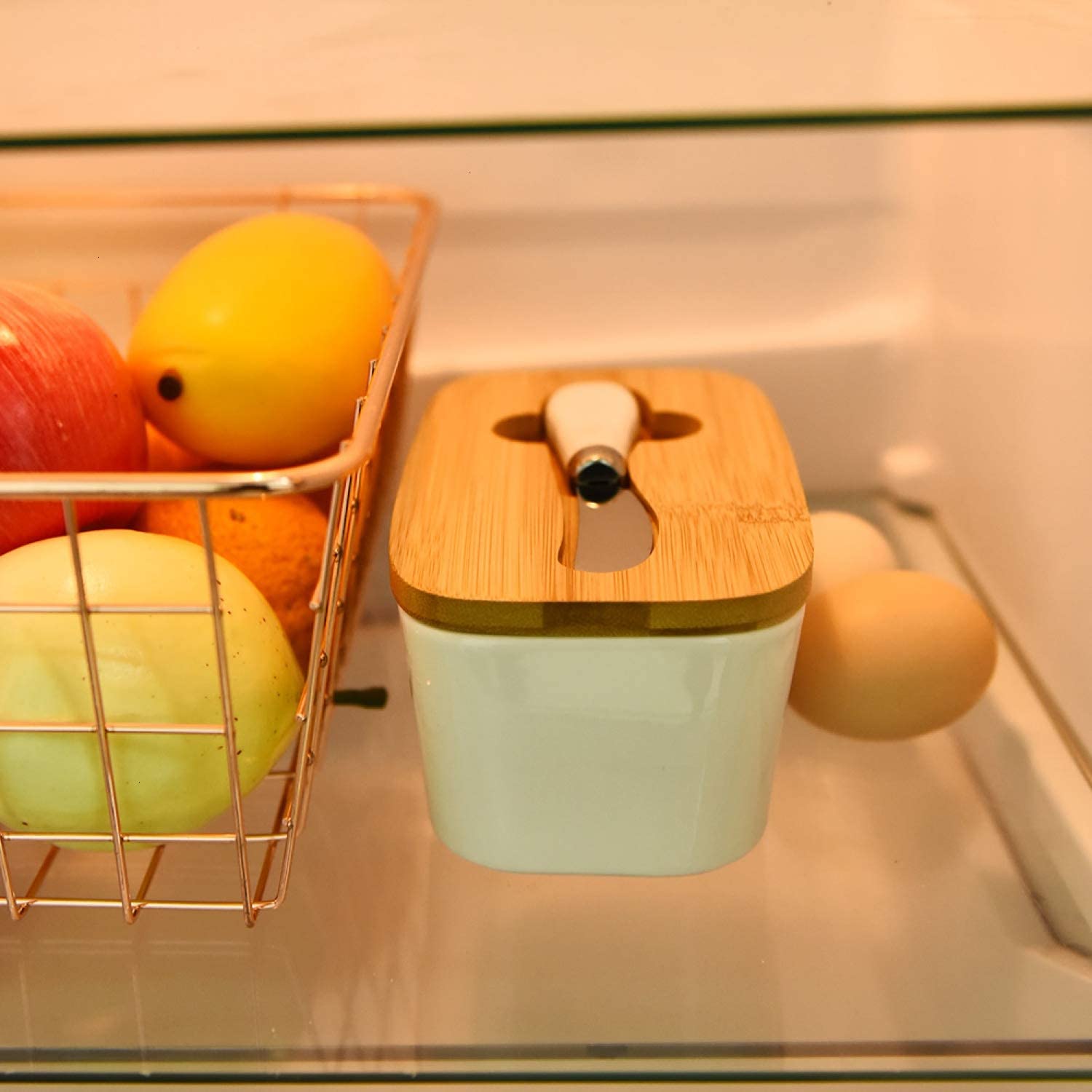 Large Ceramic Butter Dish with Lid for Countertop Fridge Butter Keeper Container with Knife and Silicone Seals