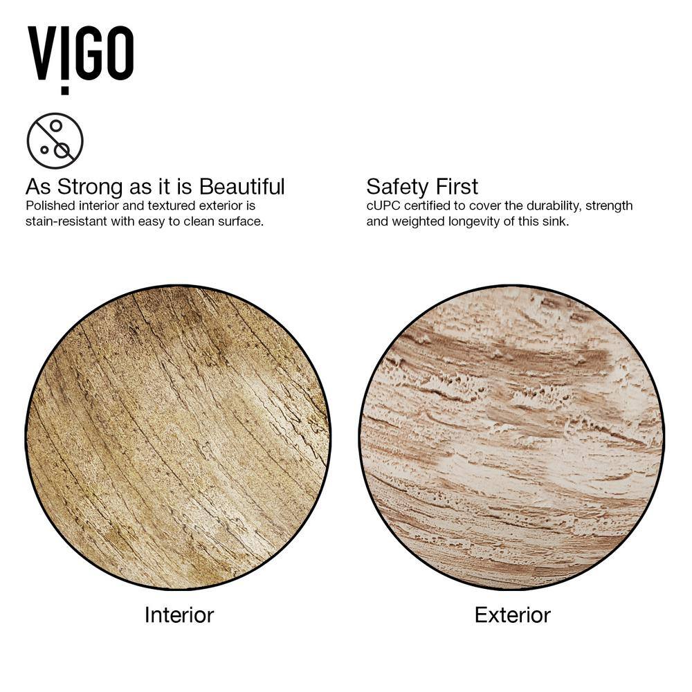 VIGO Glass Round Vessel Bathroom Sink in Wooden Brown with Seville Faucet and Pop-Up Drain in Oil Rubbed Bronze VGT172