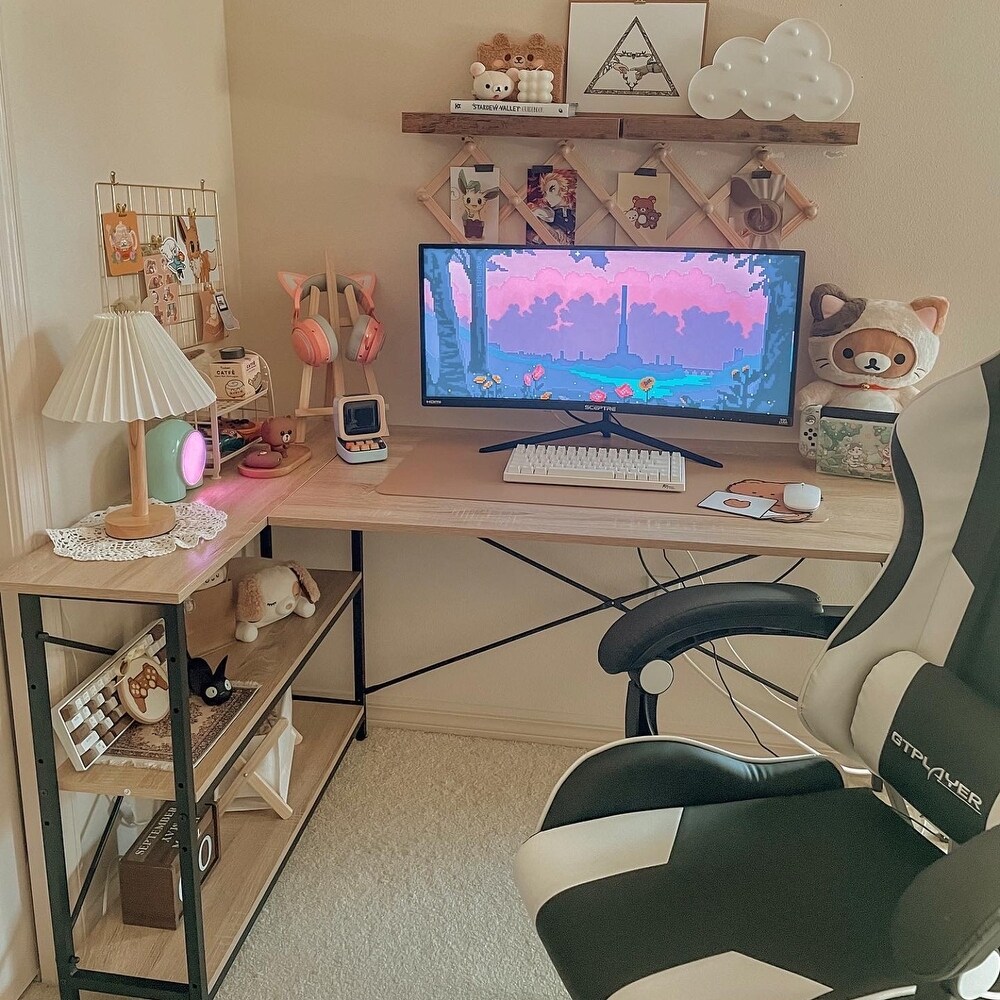 Small L Shaped Desk with Storage Shelves Corner Computer Desk