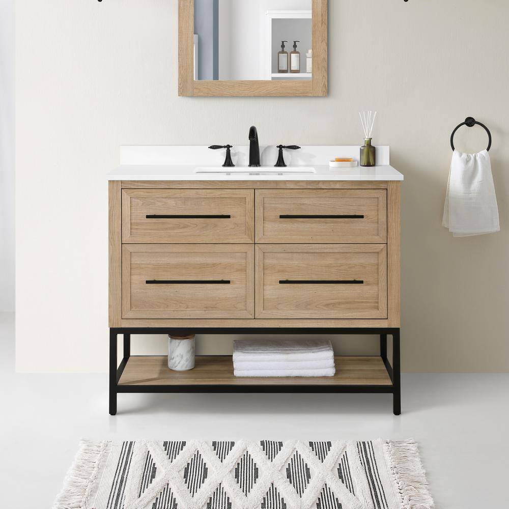 Home Decorators Collection Corley 42 in. W x 19 in. D x 34.50 in. H Bath Vanity in Weathered Tan with White Engineered Stone Top Corley 42NO