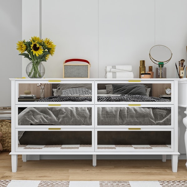 Mirrored Dresser with 6 Storage Drawer Modern Accent Cabinet Console