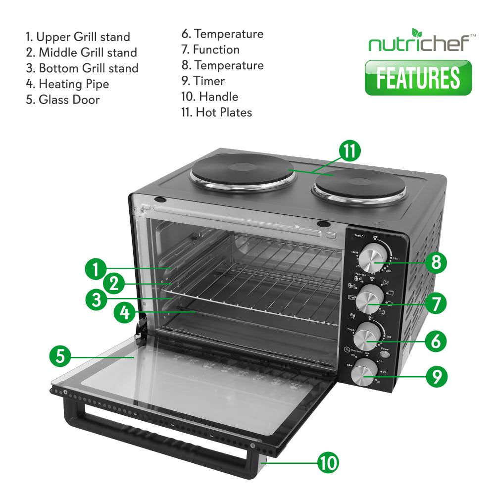 NutriChef PKRTO28 Kitchen Countertop Convection Oven Cooker with Warming Plates