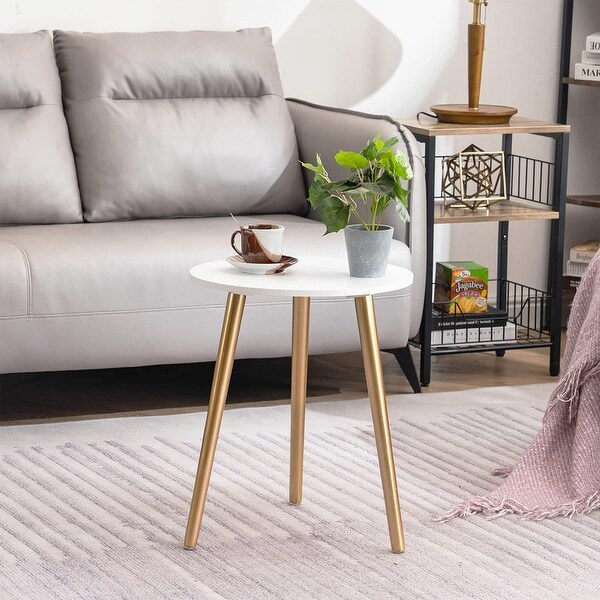 White Nightstand Coffee End Table，with Glod Wood Legs 16.5 Inches