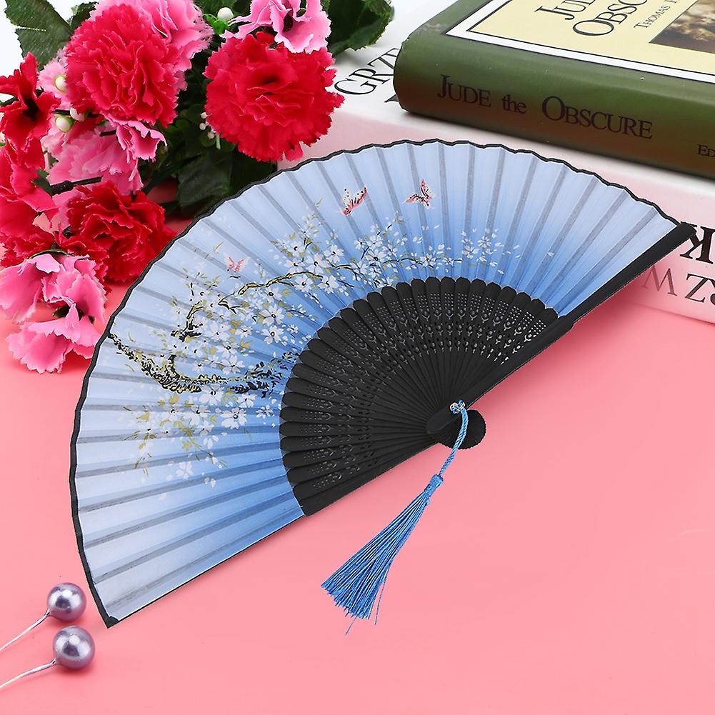 Folding Hand Fan Wedding Party Gift Dance Props Home Office Decoration (blue)