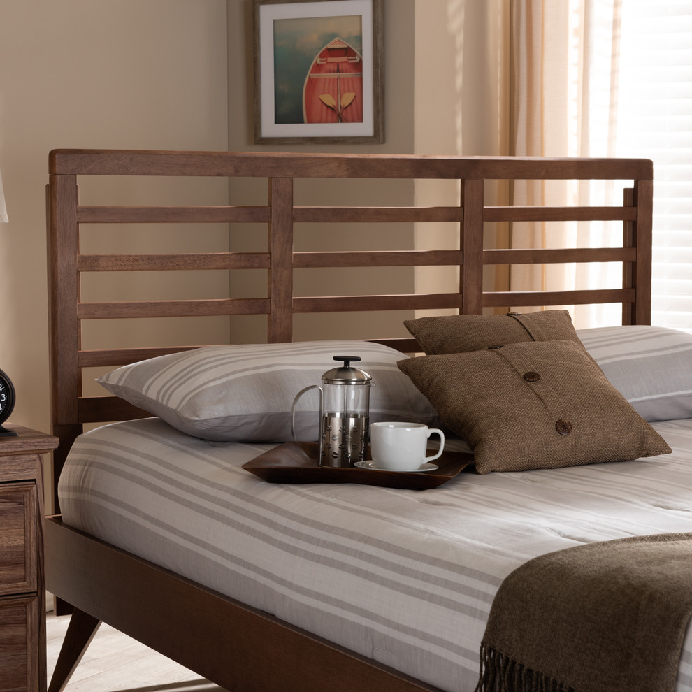 Trudi Mid Century Modern Walnut Brown Wood Queen Open Slat Headboard   Transitional   Headboards   by Baxton Studio  Houzz