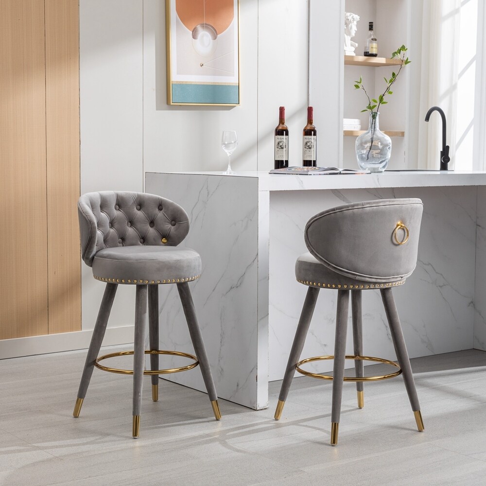 Counter Height Bar Stools Set of 2 for Kitchen Counter Solid Wood Legs with a fixed height of 360 degrees