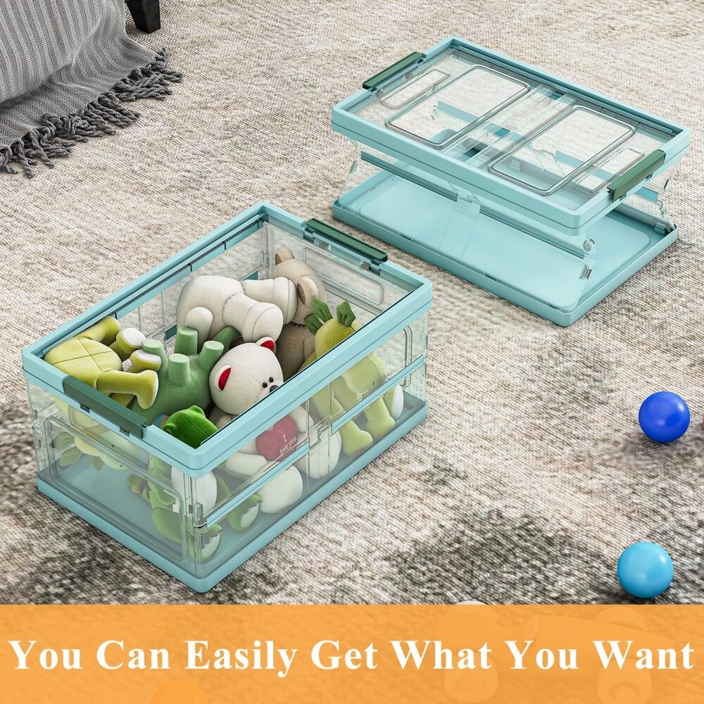 Stackable 2 Pack Collapsible Storage Bins with Lids Clear Plastic Box