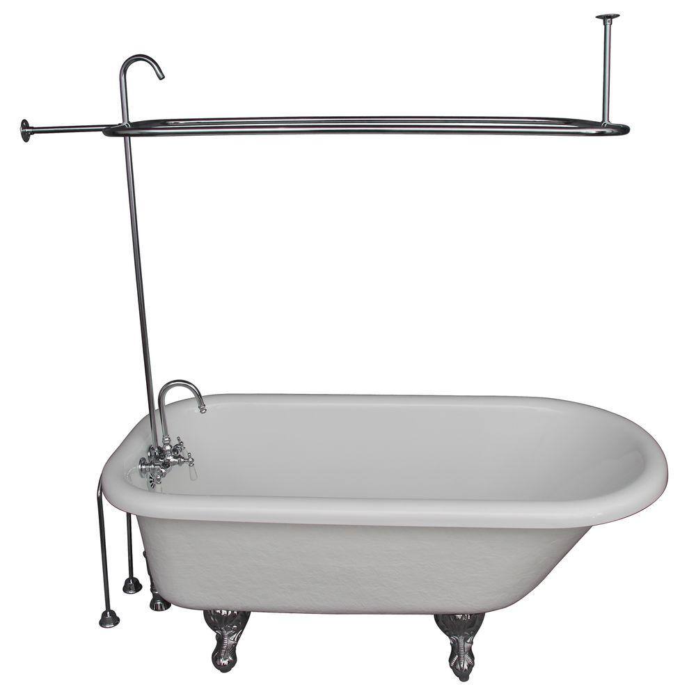 Barclay Products 5 ft. Acrylic Ball and Claw Feet Roll Top Tub in White with Polished Chrome Accessories TKATR60-WCP1