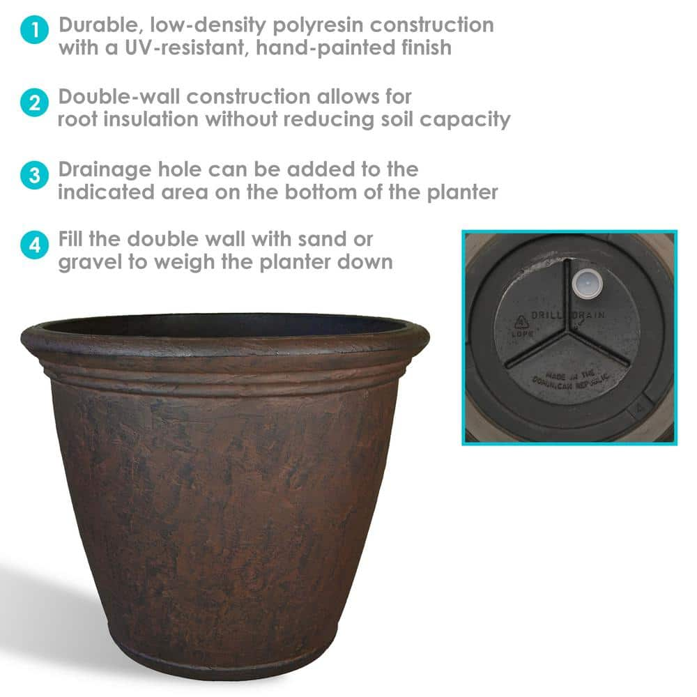 Sunnydaze Decor 16 in. Rust Anjelica Poly Flower Pot Planter (2-Pack) DG-896