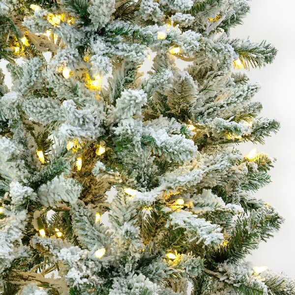 National Tree Company 6.5 ft. Snowy Chatham Slim Tree with Warm White LED Lights and PowerConnect