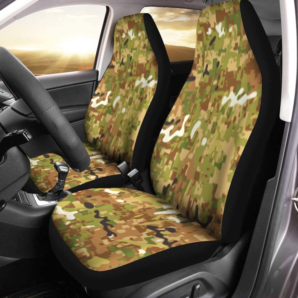 FMSHPON Set of 2 Car Seat Covers Brown Camoflage Multi Terrain Transitional Camouflage Pattern Green Armed Universal Auto Front Seats Protector Fits for Car，SUV Sedan，Truck