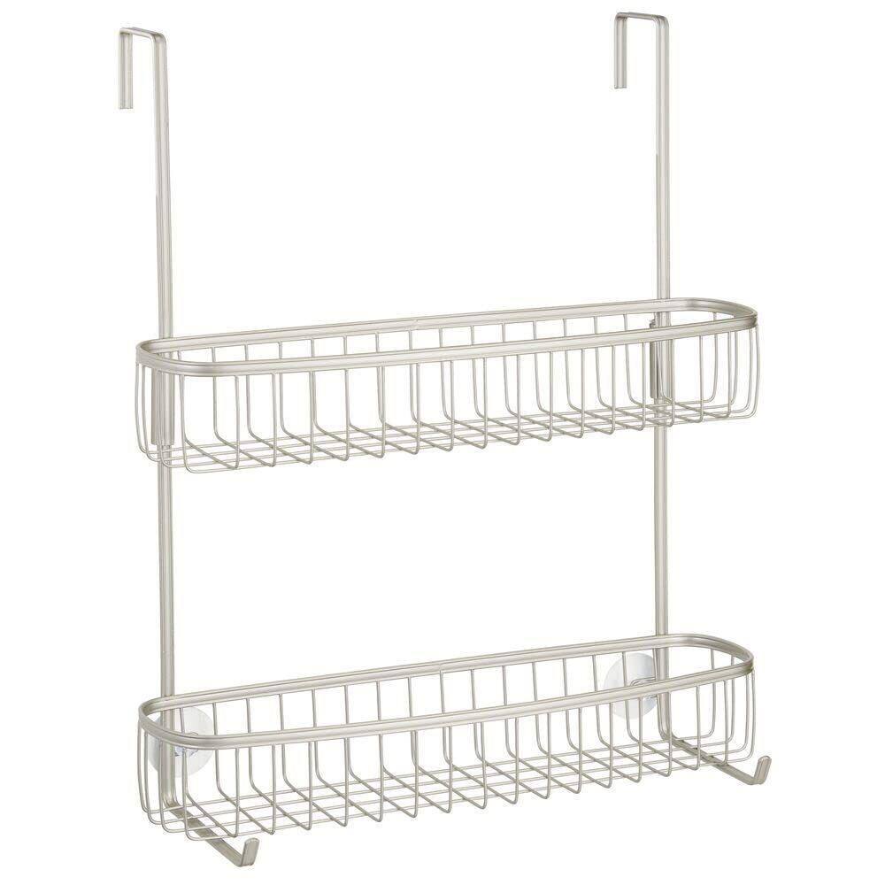 Dracelo Satin Extra Wide Stainless Steel BathShower Over Door Caddy Hanging Storage Organizer 2-Tier Rack with Hook and Basket B07CZ3DGVC