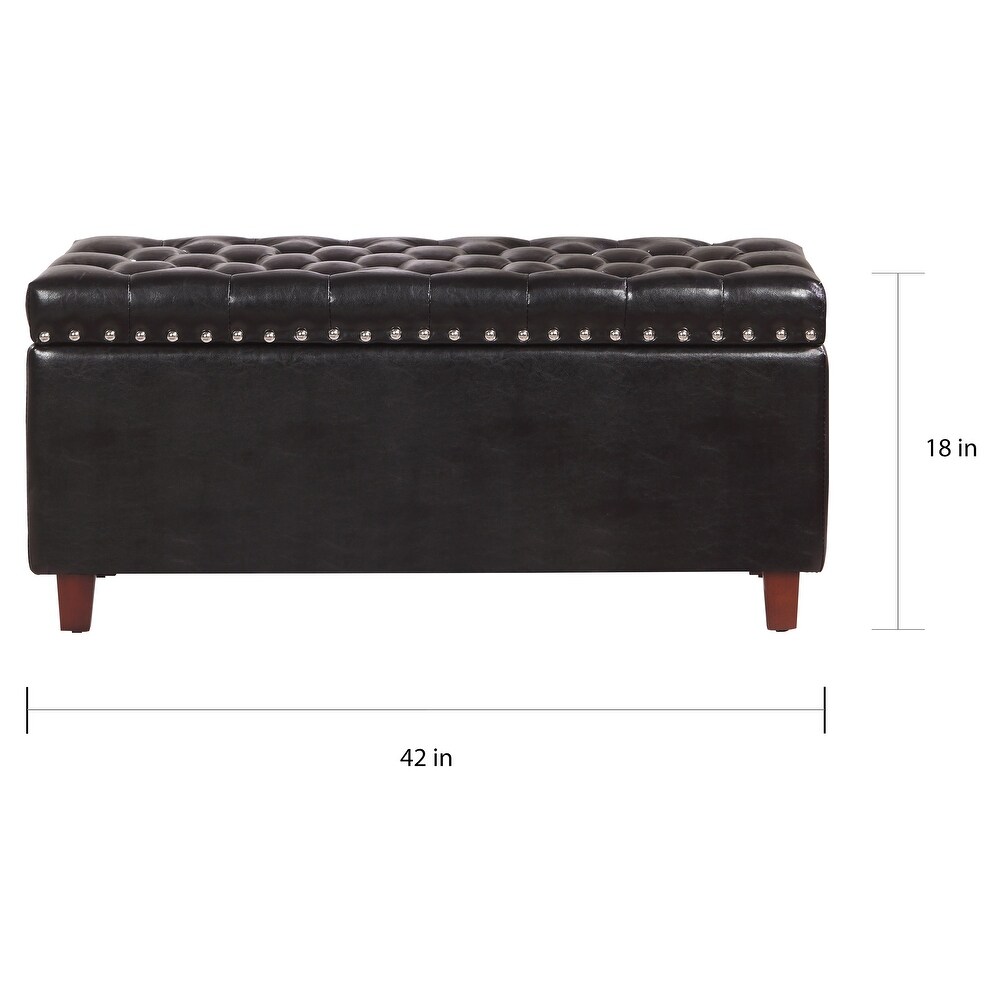 Black Bonded Leather Storage Ottoman Bench