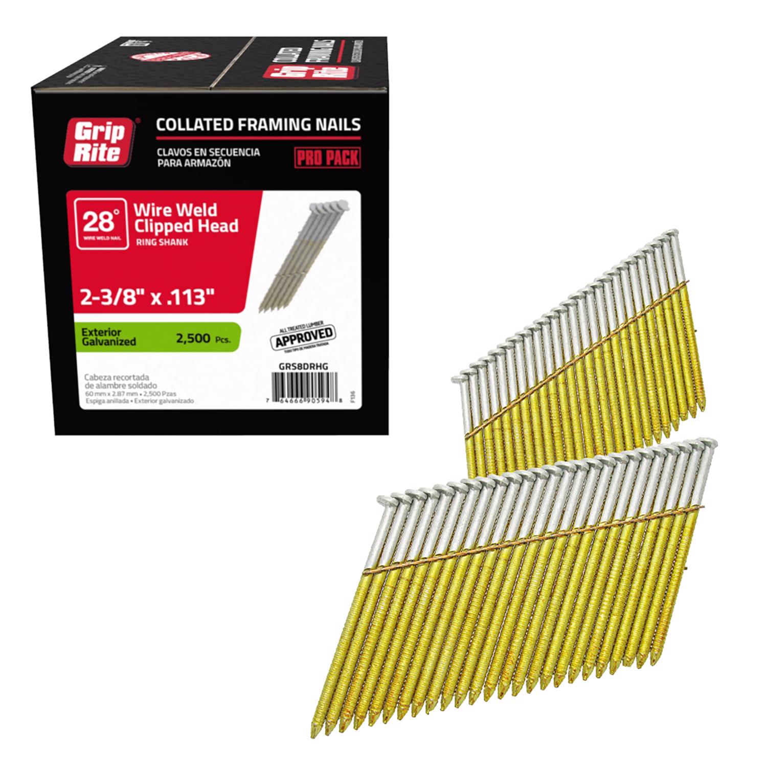 Grip-Rite 2-3/8 in. 11-1/2 Ga. Angled Strip Hot-Dip Galvanized Framing Nails 28 deg 2500 pk