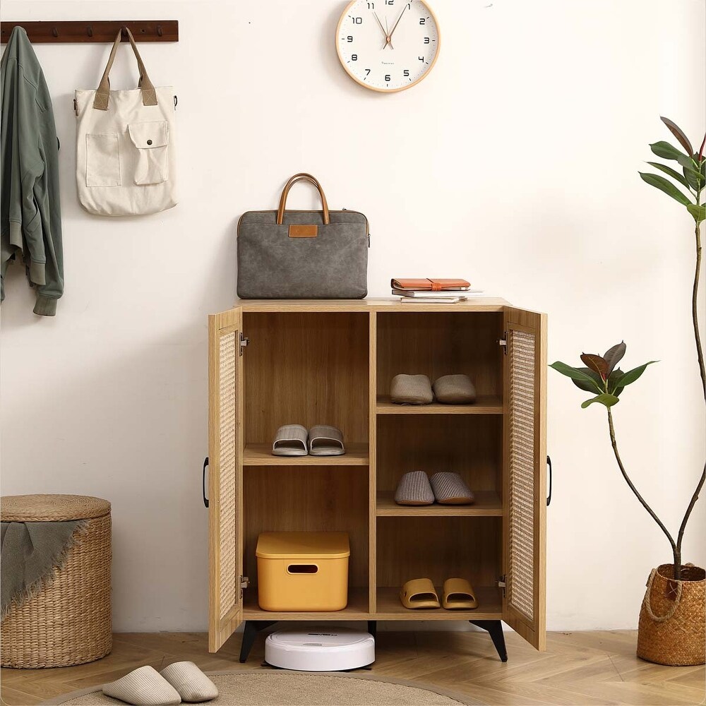 Rattan Mesh Double Doors Shoe Cabinet