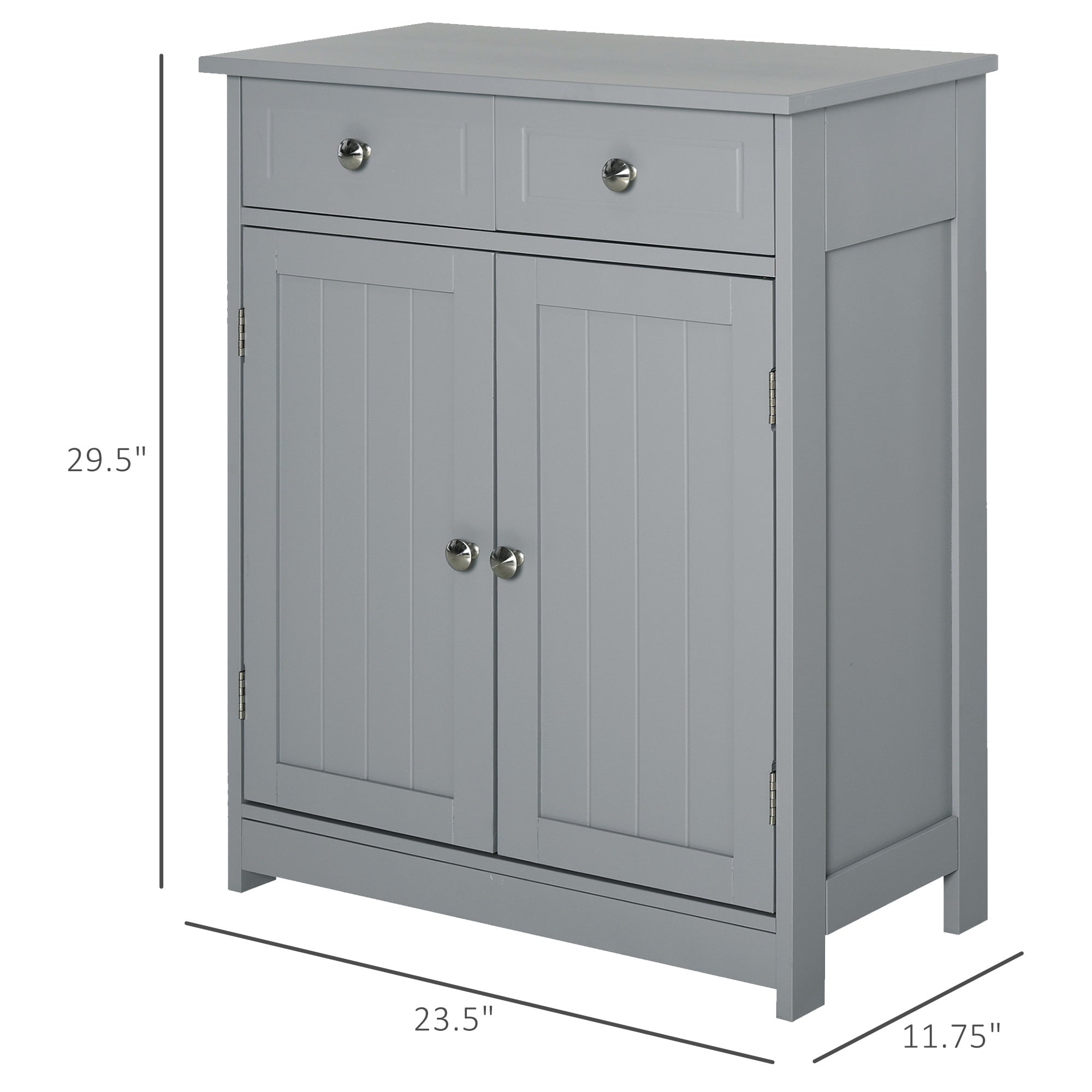 kleankin Freestanding Bathroom Storage Cabinet Organizer Floor Tower with 2 Doors, 2 Drawers and Adjustable Shelf, Grey