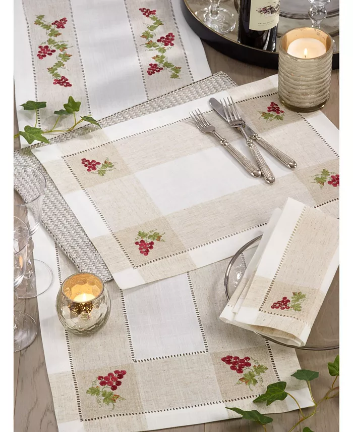 Saro Lifestyle Embroidered Table Runner with Grape Hemstitch Design