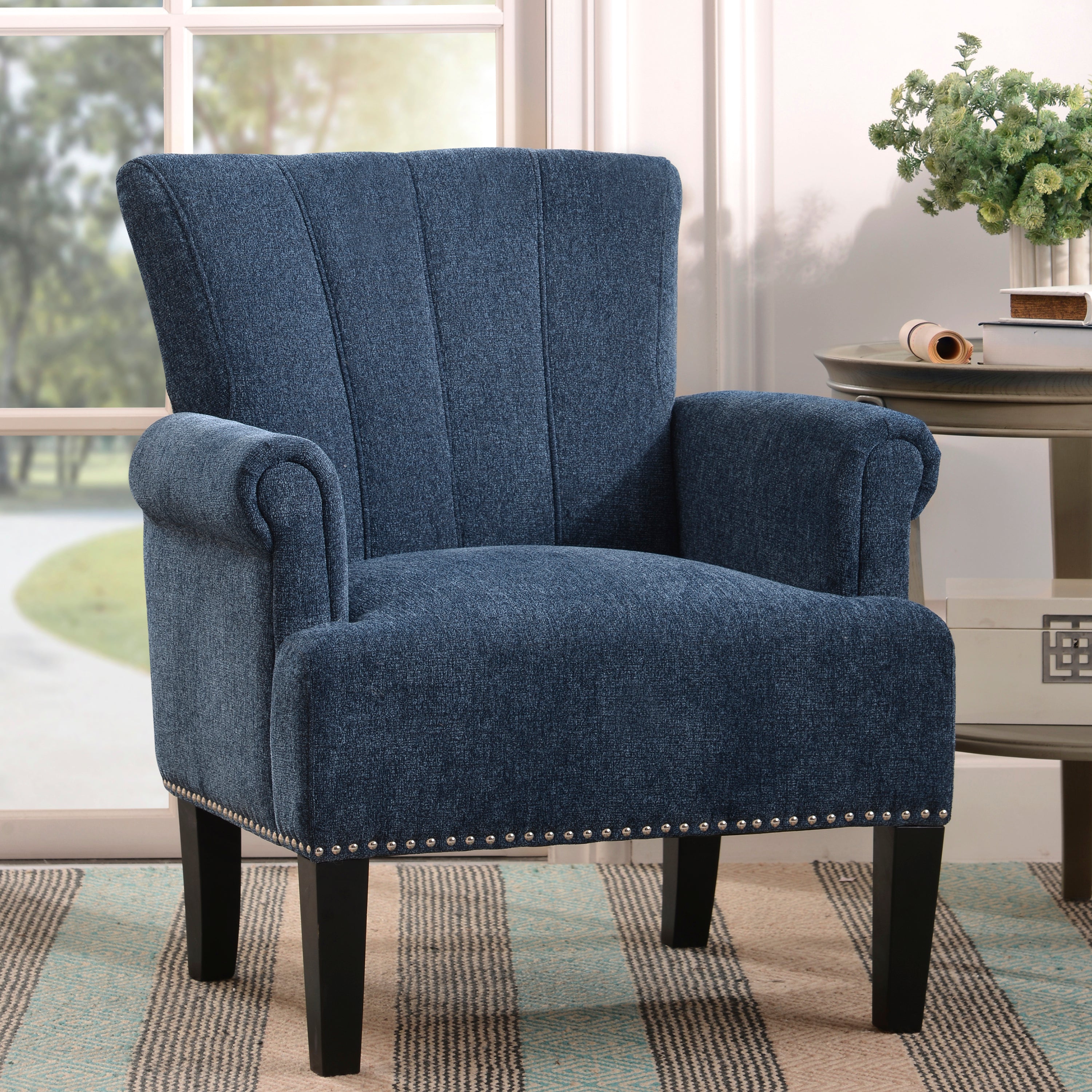 Upholstered Chair Polyester Armchair with Rivet Tufted, Accent Chairs for Bedroom and Living Room