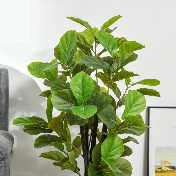 HOMCOM 4.5FT Artificial Fiddle Leaf Fig Tree Faux Decorative Plant in Nursery Pot for Indoor Outdoor Décor