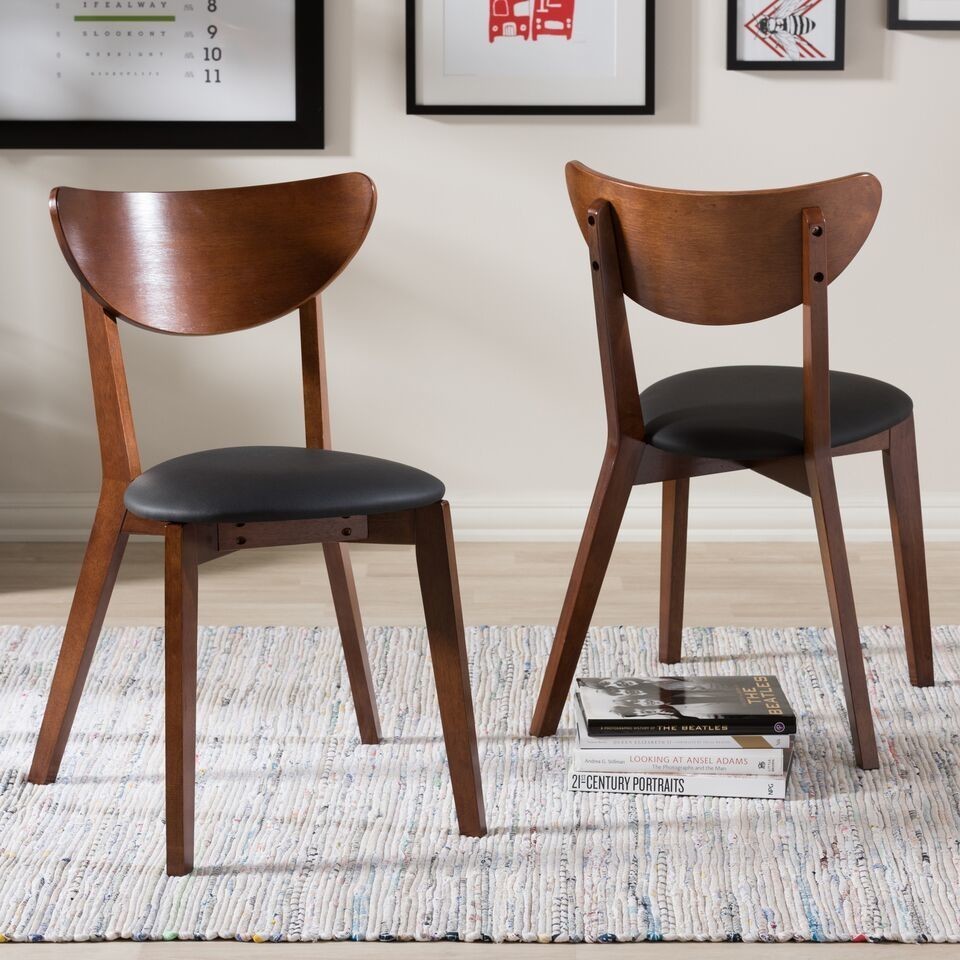 Sumner Faux Leather and Walnut Brown Dining Chair  Set of 2   Midcentury   Dining Chairs   by HedgeApple  Houzz