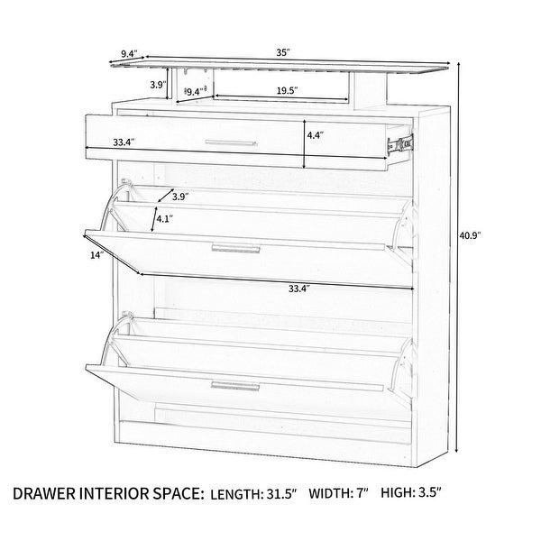 Entryway Organizer Shoe Storage Cabinet with LED Light，2 Flip Drawers - - 37765432