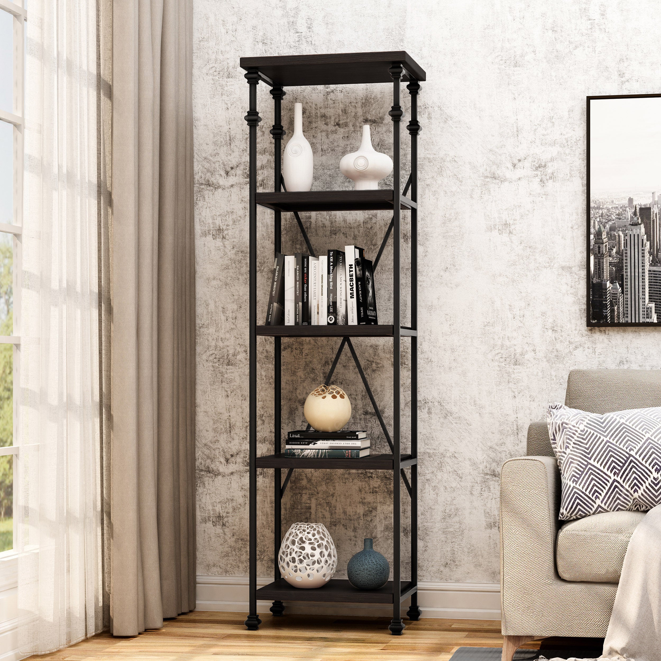 Chrissy 4-Shelf Metal & Wood Etagere Bookcase