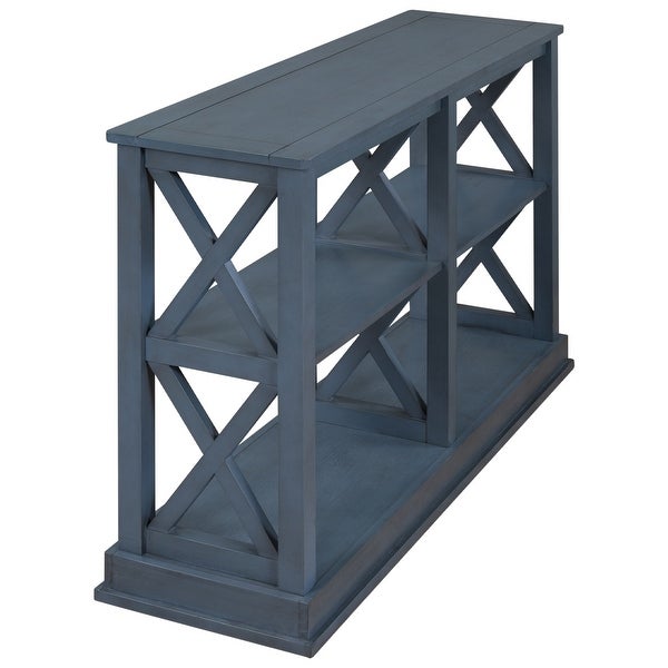 Navy Blue Wooden Entryway Console Table with 3-Tier Shelves